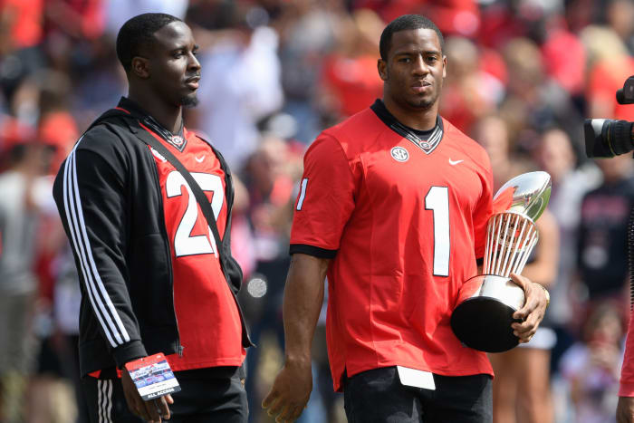 Sony Michel (left) and Nick Chubb (right) make an appearance at Sanford Stadium.